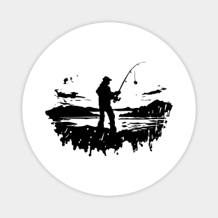 fisherman do fishing in stencil art Magnet